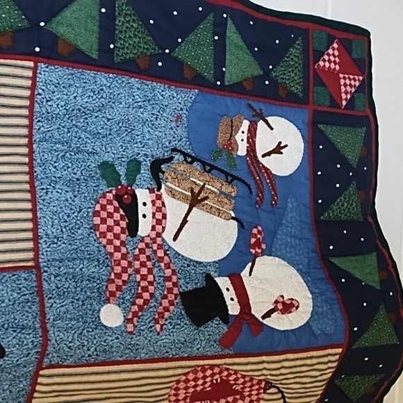 Winter Wonderland Quilted Blanket Wall Hanging Sled Snowmen 35'WX44"L - Picture 10 of 13